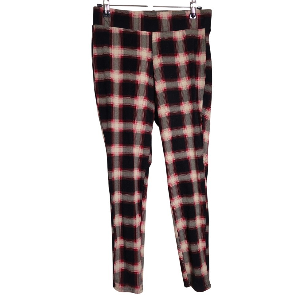 Torrid Plaid Leggings Pants Black Red Cream Stretchy Size 00 (M/L) EUC